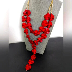 New Layered Red Disc Gold Chain Necklace
